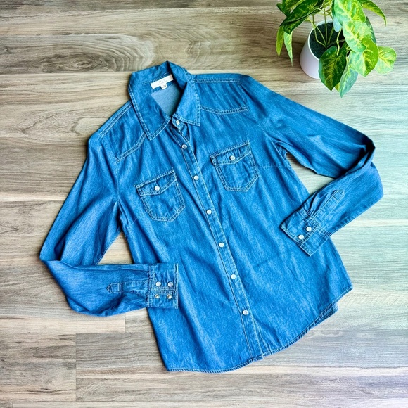 Iris Los Angeles Denim Button Down Long Sleeve Shirt Size S - Picture 1 of 9